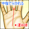 運命線が中指まで伸び、先端が2つに分れる
