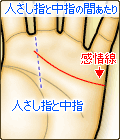 感情線が人さし指と中指の位置あたりまで伸びる