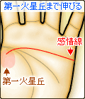 感情線が第一火星丘まで伸びる